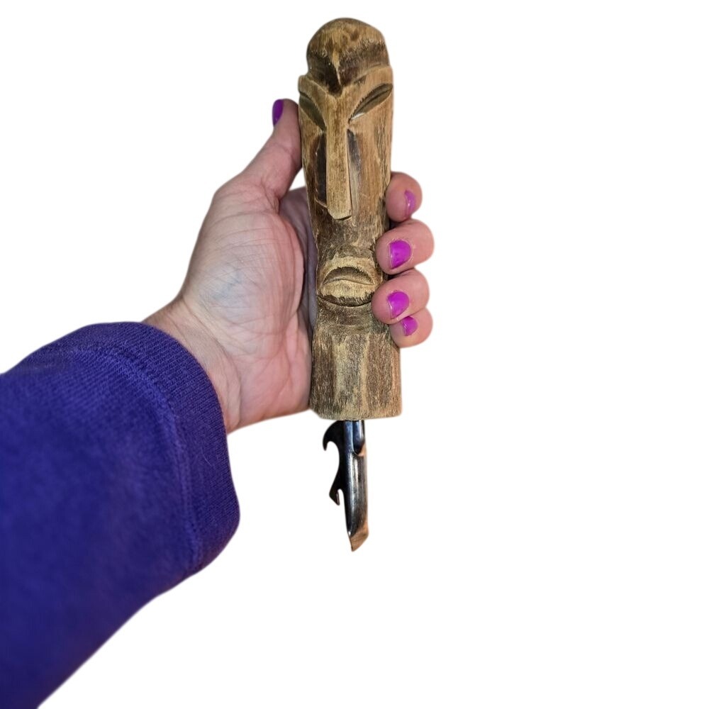 Tiki Statue Wooden Hand Carved Bottle Opener Polynesian Pacific Rim Hawaii‎